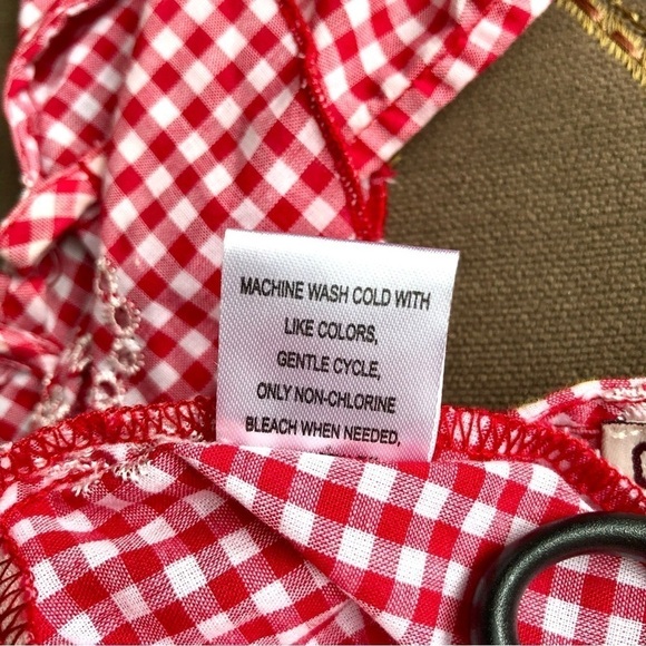 Gingham Top Embroidered Red & White Cotton Gypsies & Moondust (S) - Picture 7 of 8